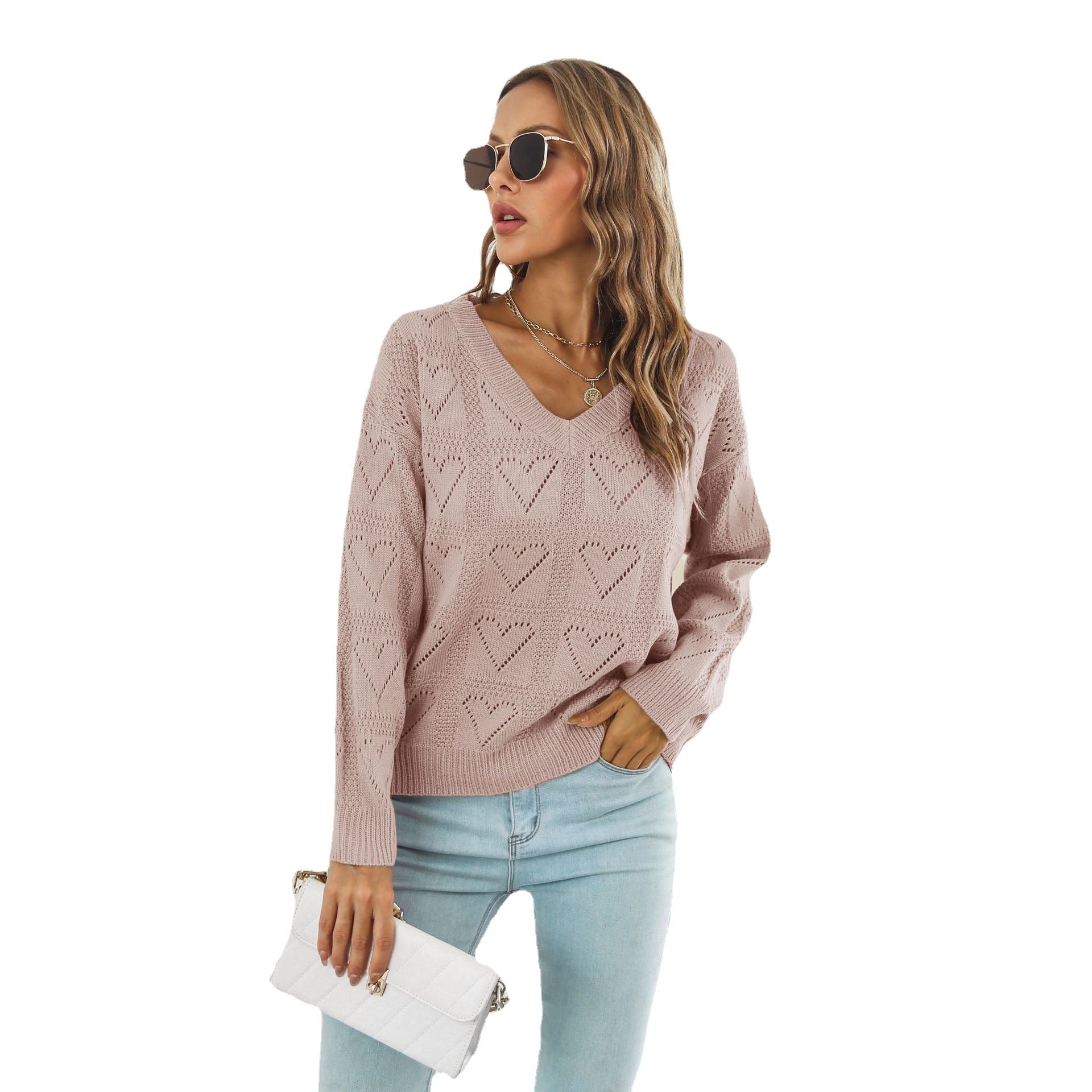 Women's Glamorous Heart Plaid Loose Long-sleeved Sweaters