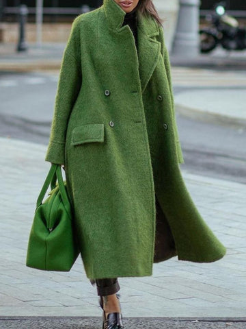 Long Woolen Solid Color Temperament Commute Coats
