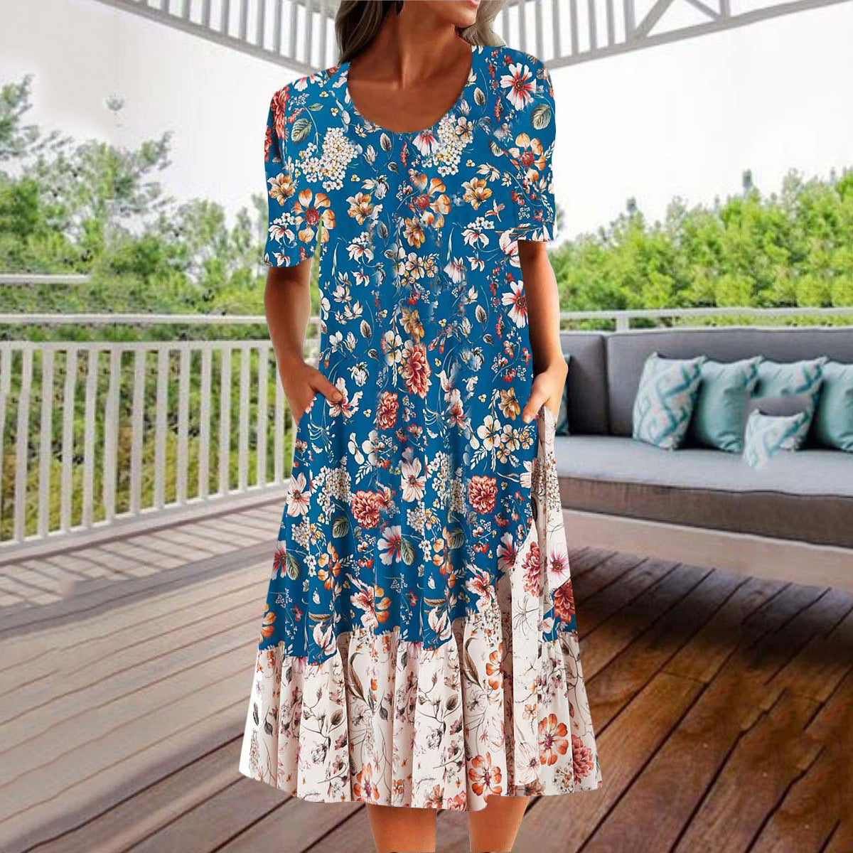 Women's Summer Casual Dress Round Neck Printed Dresses