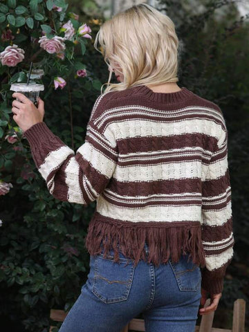 Classic Creative Slouchy Side Stripe Tassel Sweaters