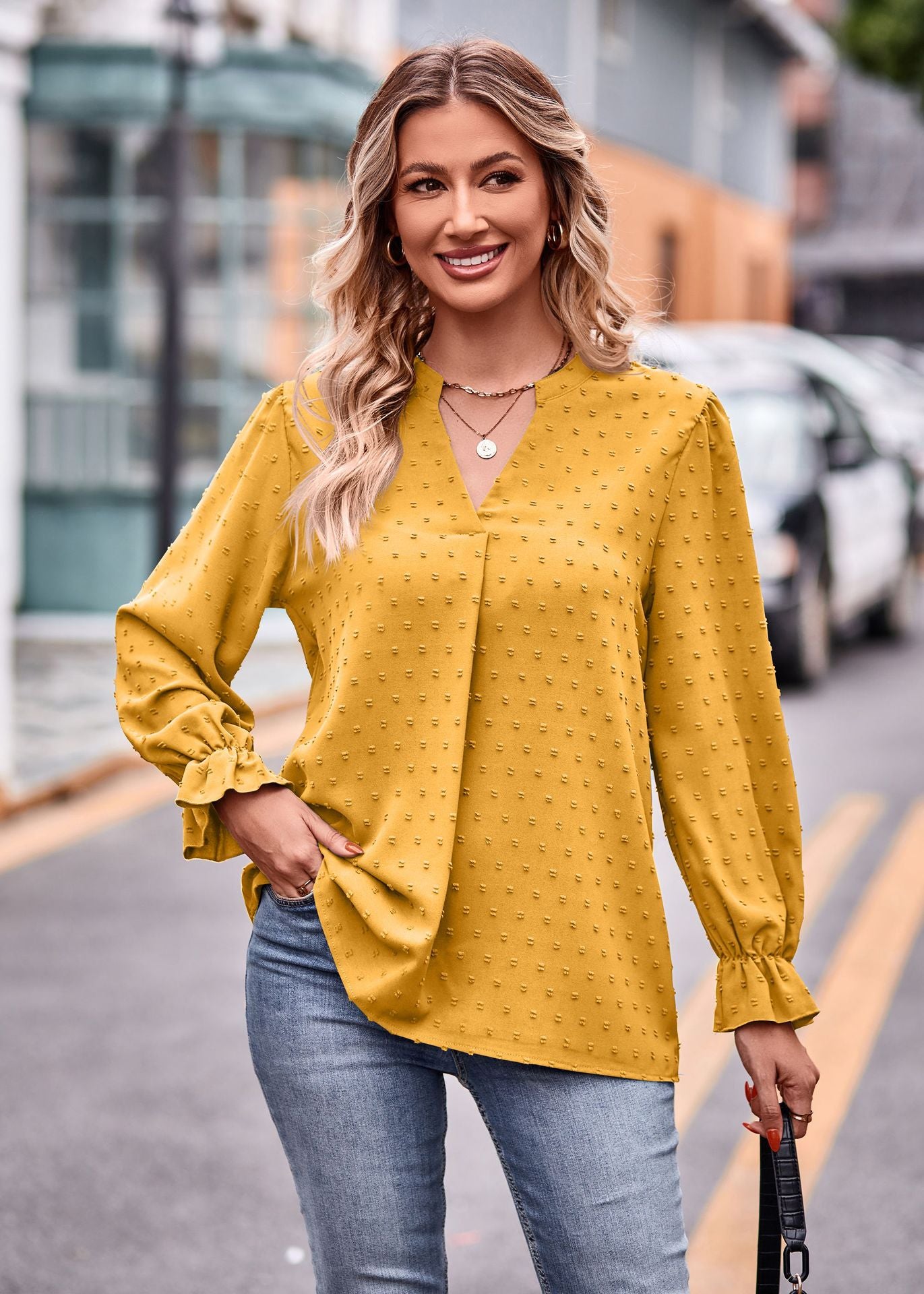 Women's Autumn Jacquard T-shirt Loose Long Sleeve Blouses