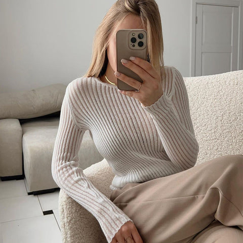 Sexy Cashmere Round Neck Long Sleeve Knitwear