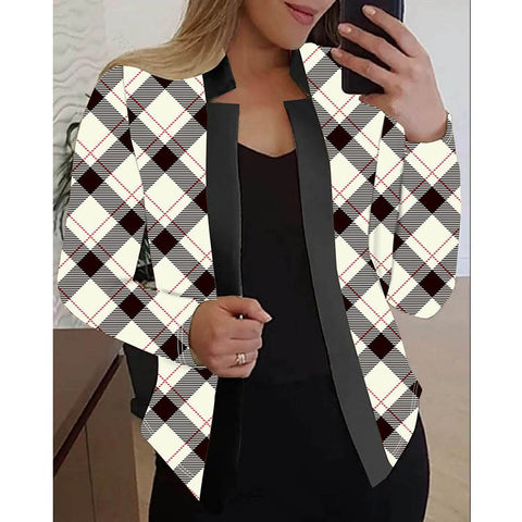 Women's Small Stand Collar Color Matching Long Blazers