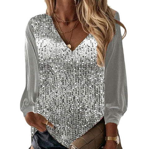 Women's Loose Shirt Sequined Long Sleeve Blouses