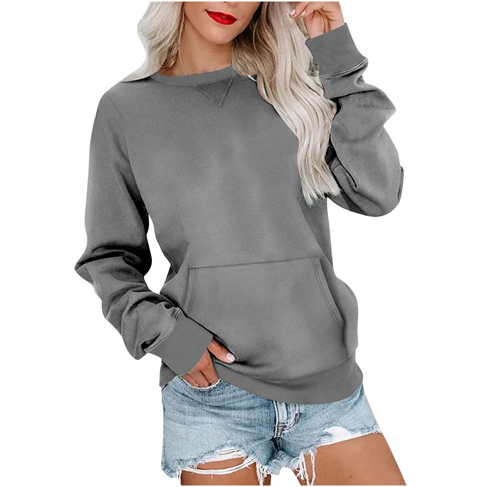 Women's Solid Color Round Neck Loose Long-sleeved Sweaters