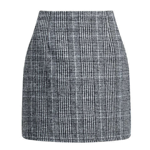 Women's High Waist Tartan Tight Pencil Wool Skirts
