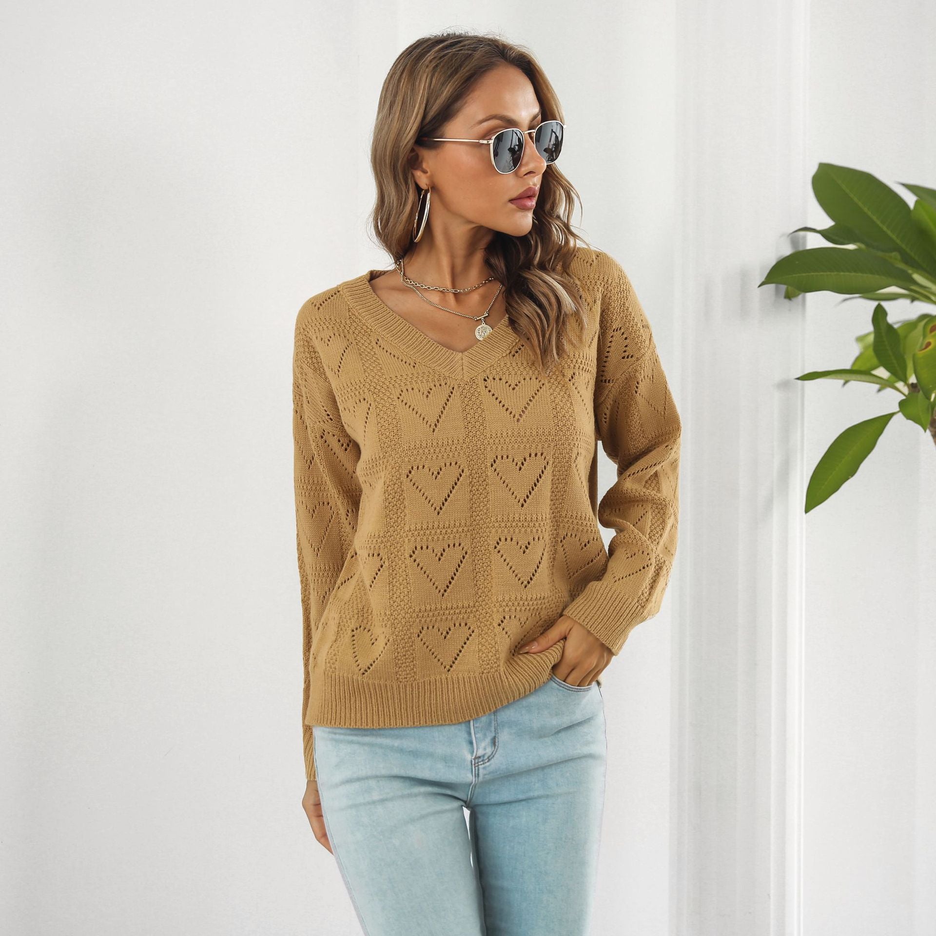 Women's Glamorous Heart Plaid Loose Long-sleeved Sweaters