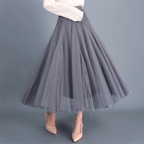 Women's High Waist Pure Color Gauze Pleated Skirts
