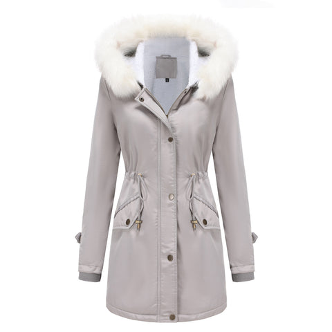 Women's Detachable Fur Collar Long-sleeved Hooded Coats