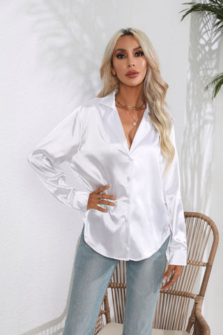 Women's Unique Collar Satin Shirt Long-sleeved Blouses