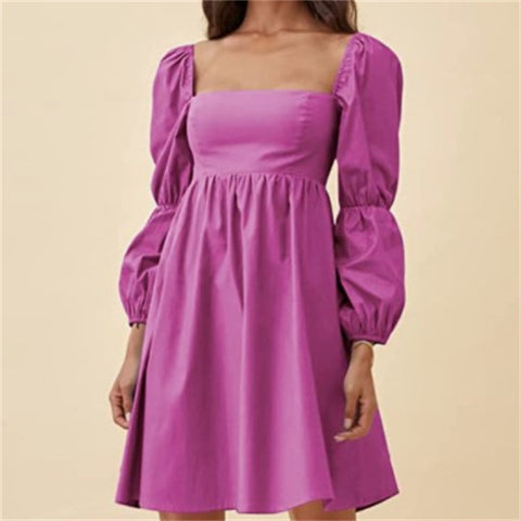 Women's Square Collar Dress Long-sleeved Bubble Casual Dresses