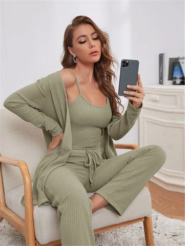 Women's Knitted Suspenders And Trousers Robe Pajamas Suits
