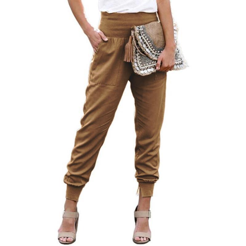 Women's Solid Color High Waist Cropped Hem Pants