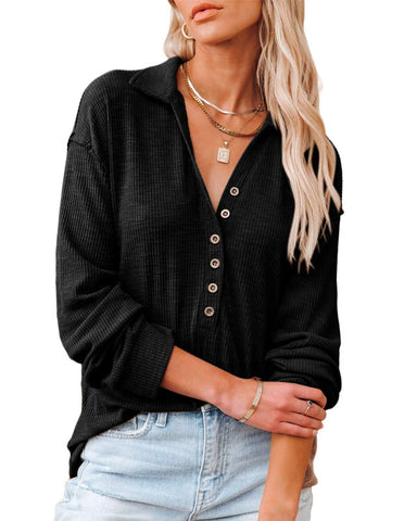 New Women's Attractive Long-sleeved Lapel T-shirt Sweaters