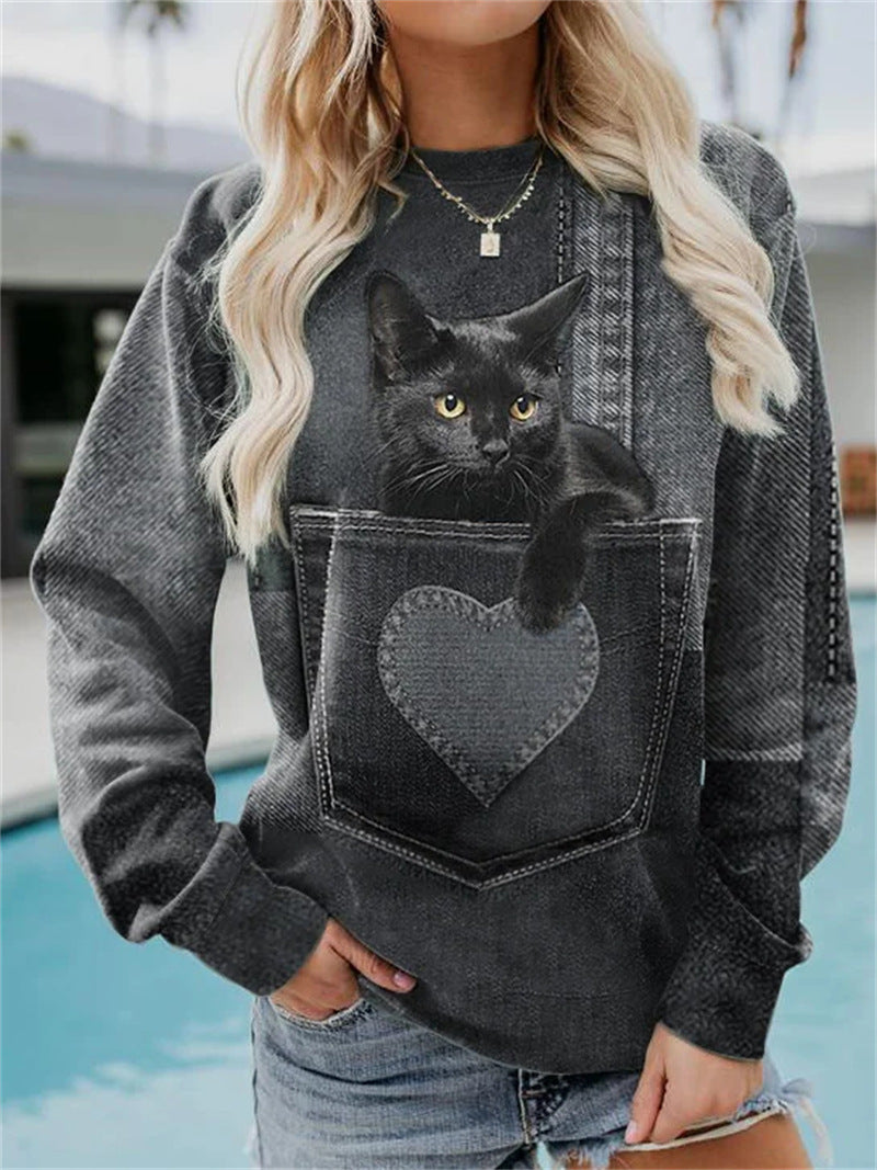 Animal Loose Imitation Denim Print Long Sweaters