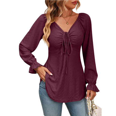 Women's Waist Sexy Long Sleeve Solid Color Blouses