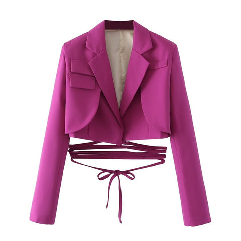 Women's Style Fashion Solid Color Waist Rope Blazers