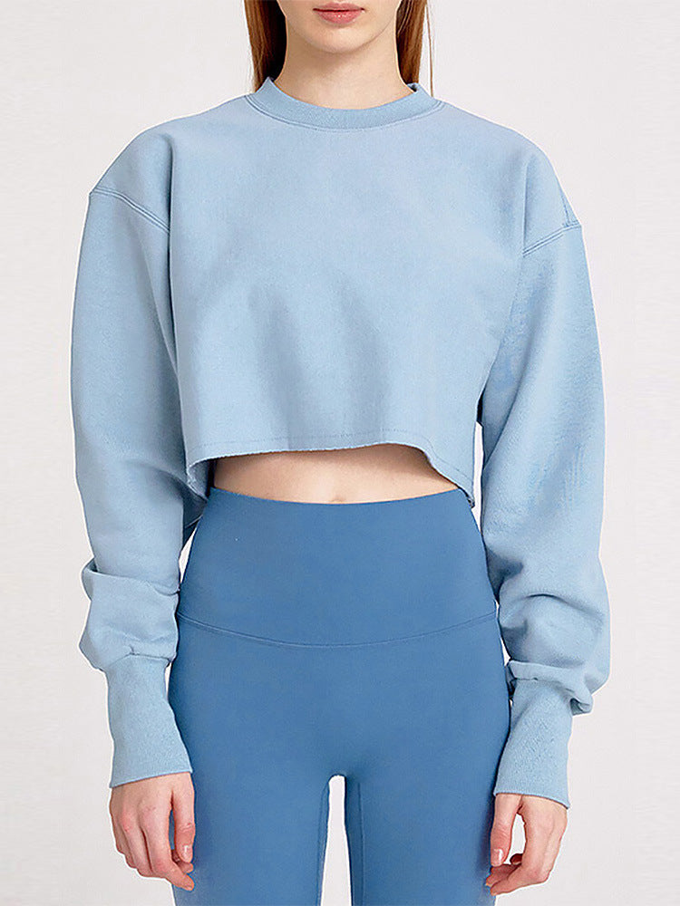Women's Cropped Hoodie Fleece-lined Pullover Long Sleeve Sweaters