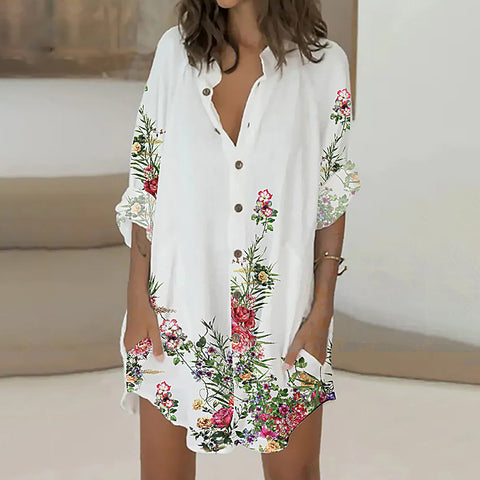 Women's Summer Fashion Printed Long-sleeved Single-breasted Loose Blouses