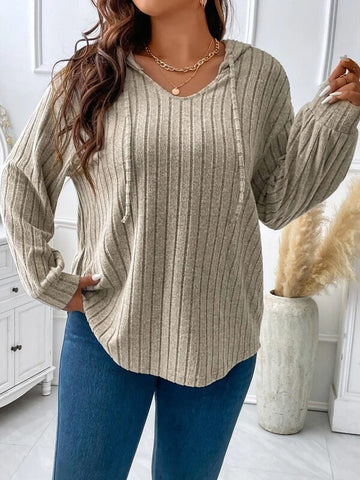 Women's Solid Color Clothes Hooded Long Sleeve Blouses