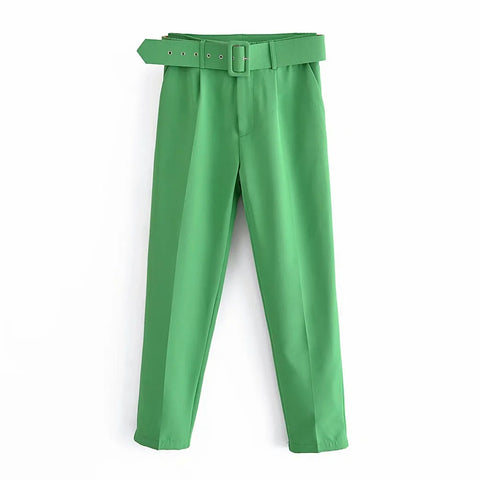 Women's Slimming With Belt High Waist Casual Pants