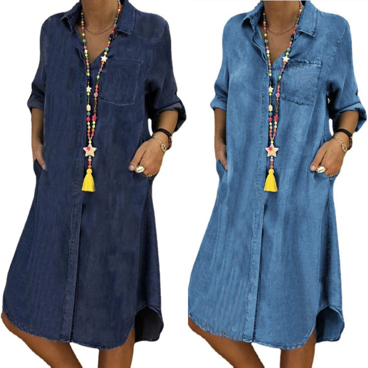 Women's Denim One-piece Dress Solid Color Casual Dresses
