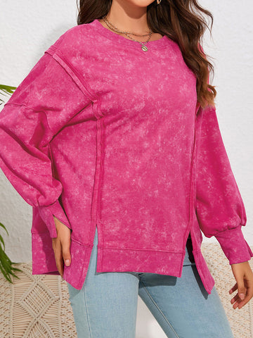 Women's Autumn Solid Color Pullover Sweatshirt Loose Design Split Sweaters