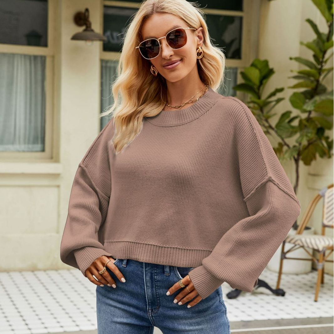 Women's Loose Cropped Pullover Fashion Long Sleeve Sweaters