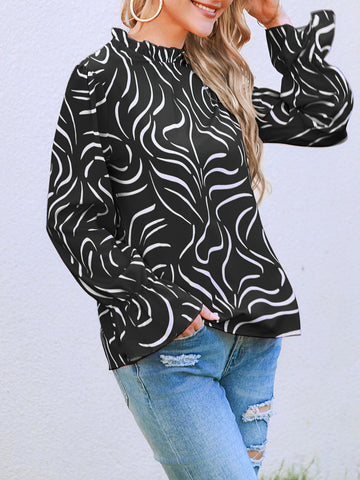 Autumn Water Ripple Printed Bell Sleeve Blouses