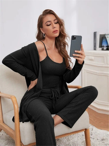 Women's Knitted Suspenders And Trousers Robe Pajamas Suits