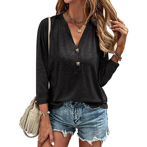 Women's Autumn Solid Color Buttons Loose Sleeve Tops