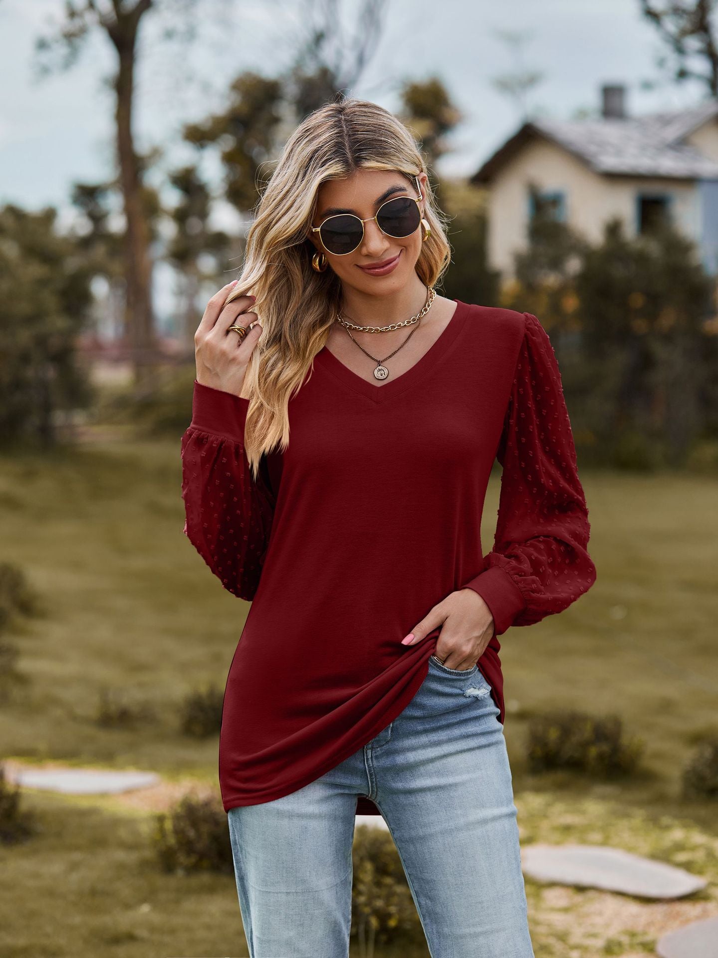 Women's Autumn Long-sleeved T-shirt Solid Color And Simple Knitwear