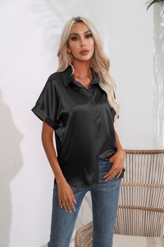 Women's New Satin Short-sleeved Shirt Clothes Blouses