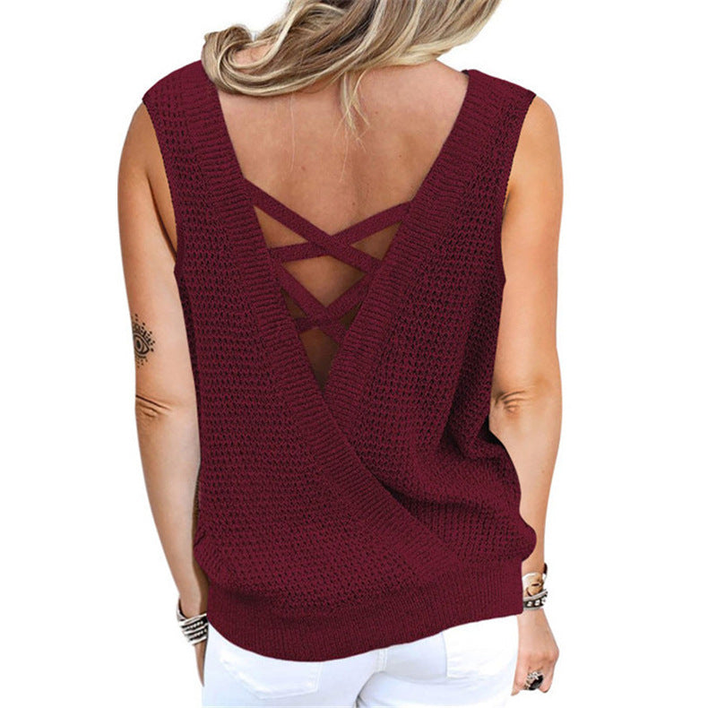 Beautiful Women's Deep V-neck Backless T-shirt Blouses