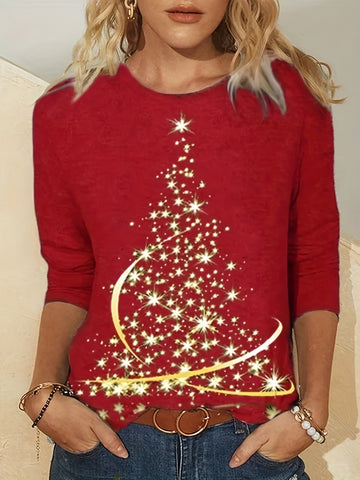 Women's Classic Christmas Casual Print T-shirt Blouses