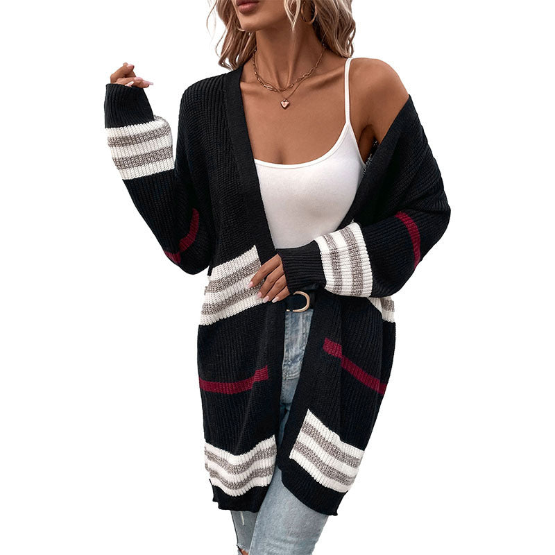 Women's Cool Casual Pretty Striped Mid-length Sweaters