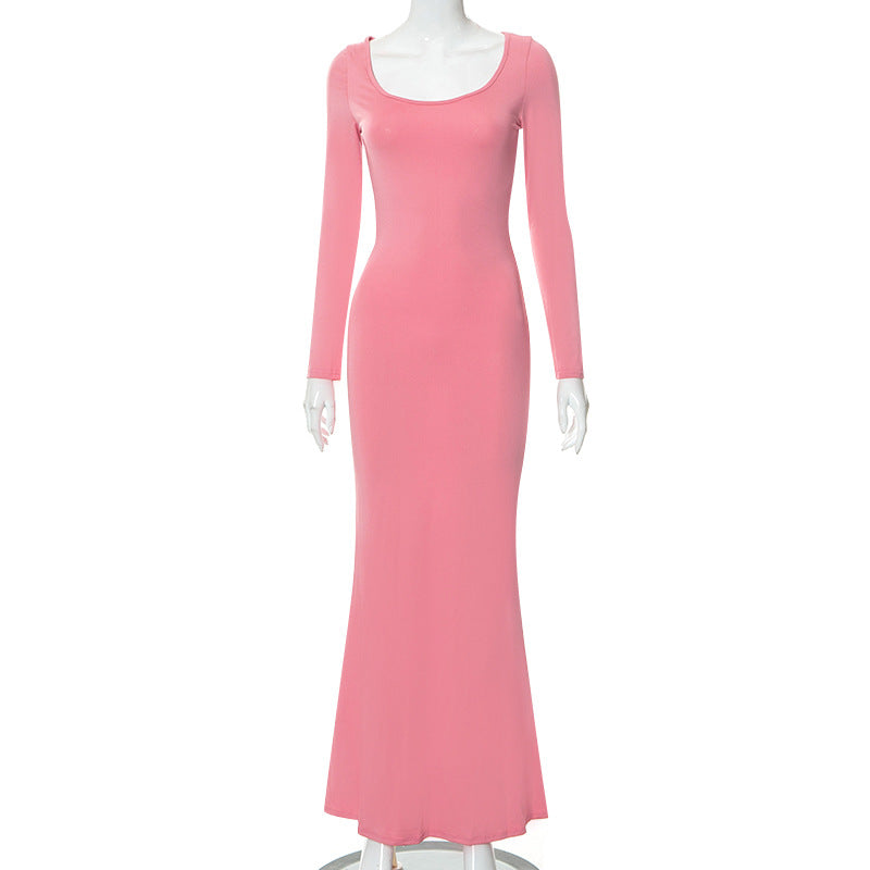 Women's Casual Long Sleeve High Waist Slim Dresses