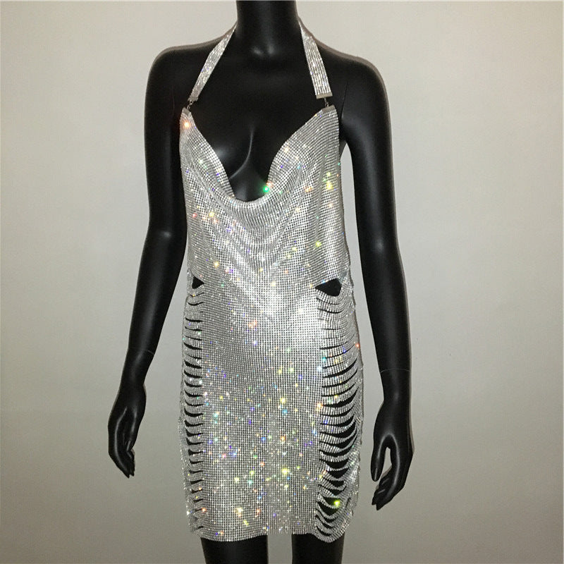 Women's Summer Dress Rhinestone Striped Nightclub Hot Dresses