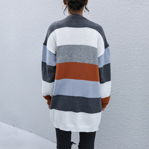 Casual Knitted Color Matching Long Sleeve Knitwear