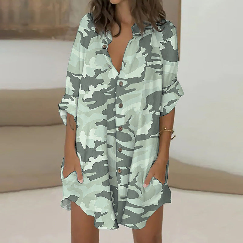 Women's Summer Fashion Printed Long-sleeved Single-breasted Loose Blouses