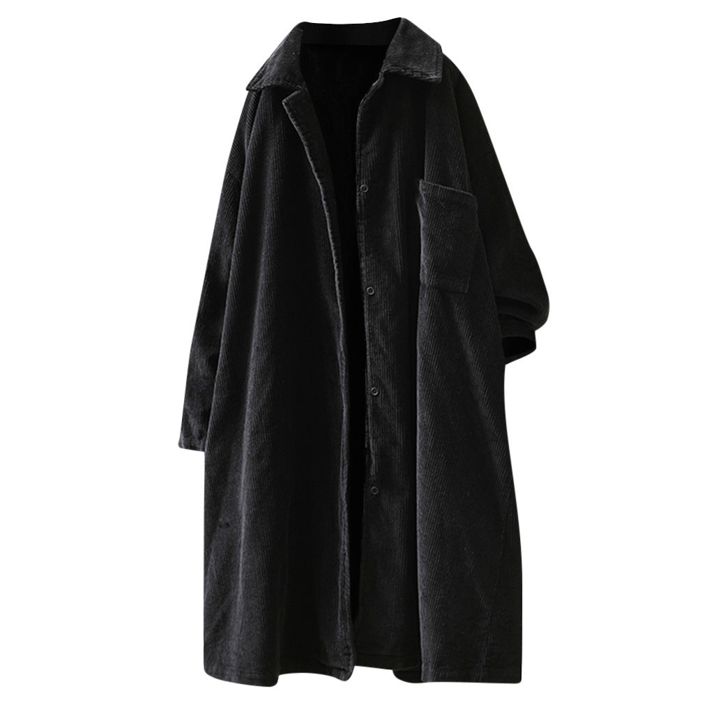 Women's Corduroy Lapel Long Sleeve Retro Mid-length Coats