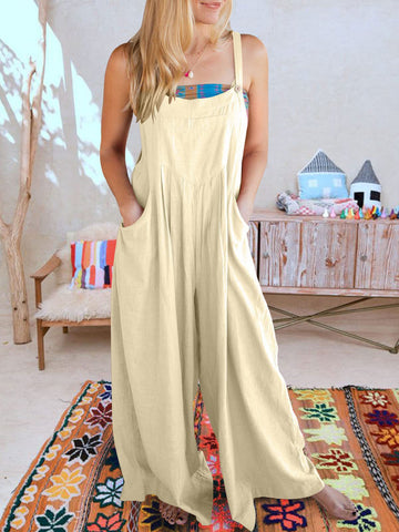 Women's Solid Color Loose Casual Cotton And Jumpsuits