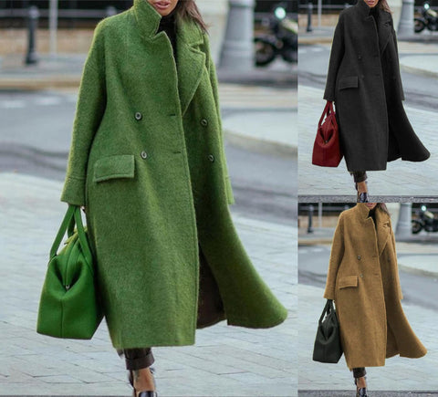 Long Woolen Solid Color Temperament Commute Coats