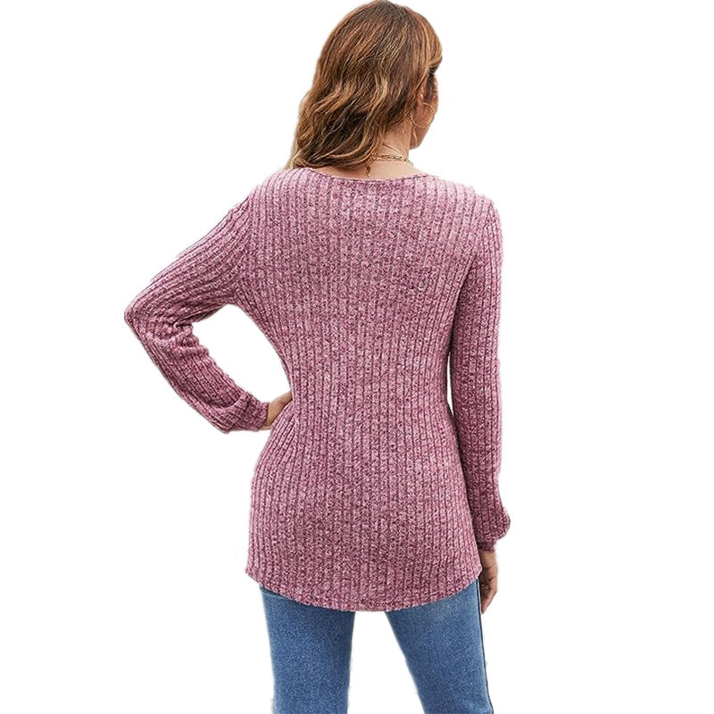 Women's Long Sleeve Casual Sunken Stripe Sweaters