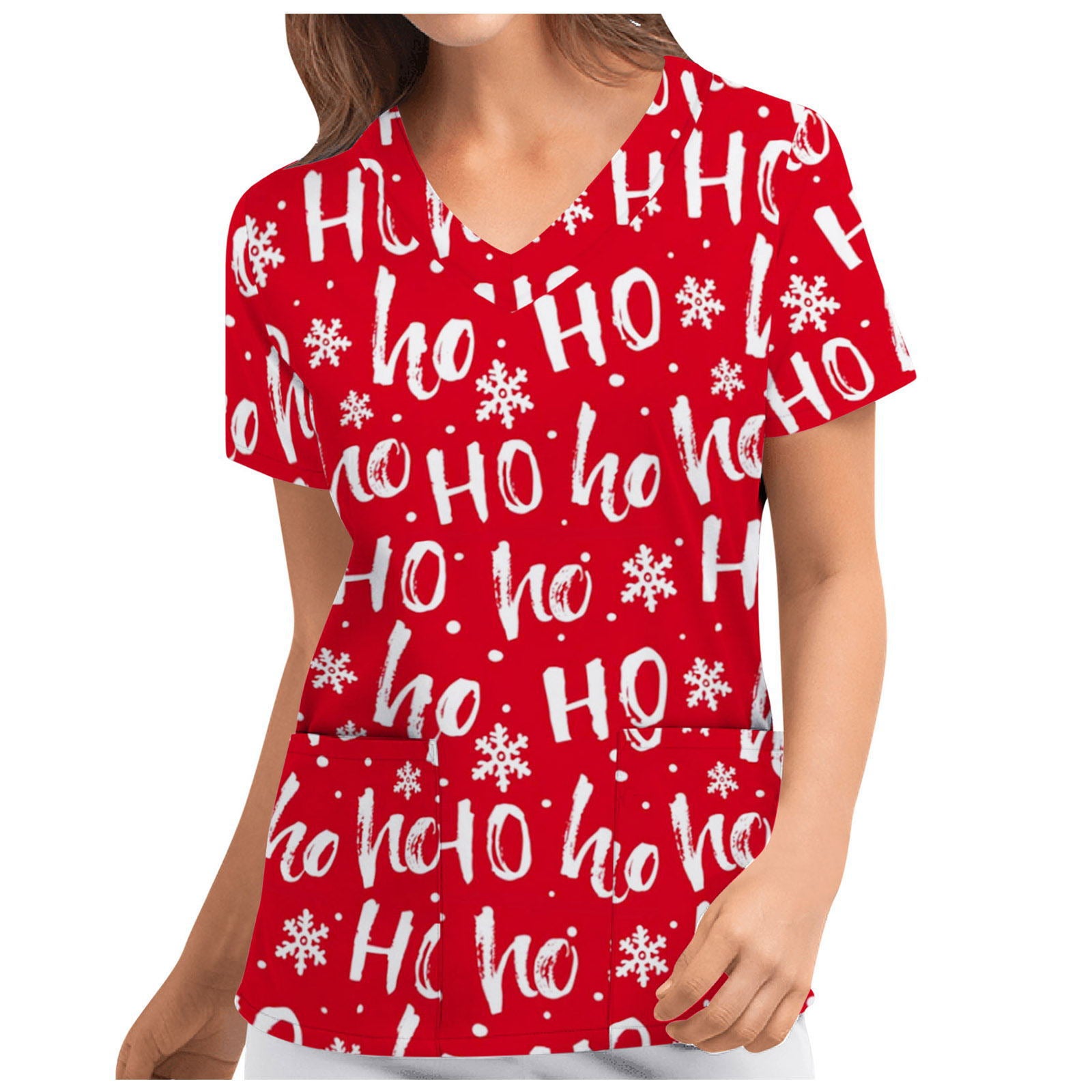 Women's Nurse Christmas Printed Shirt Sleeve Bottoming Blouses