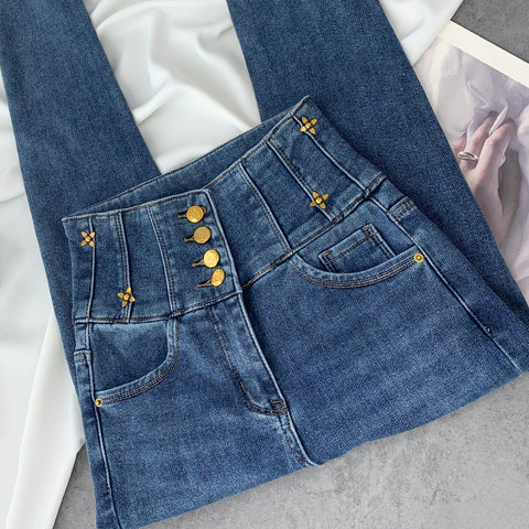Damen-Jeans mit hoher Taille für schlanke Passform, Stretch, schlankmachend