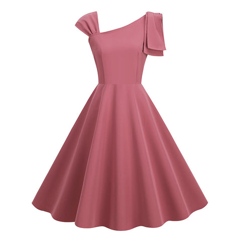 Elegant Oblique Shoulder Retro Style Large Dresses