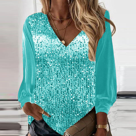 Women's Loose Shirt Sequined Long Sleeve Blouses