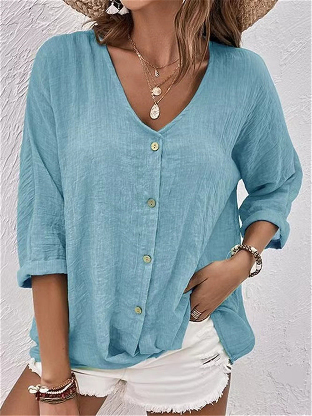 Women's Trendy Comfortable Buttons Cotton Shirt Blouses
