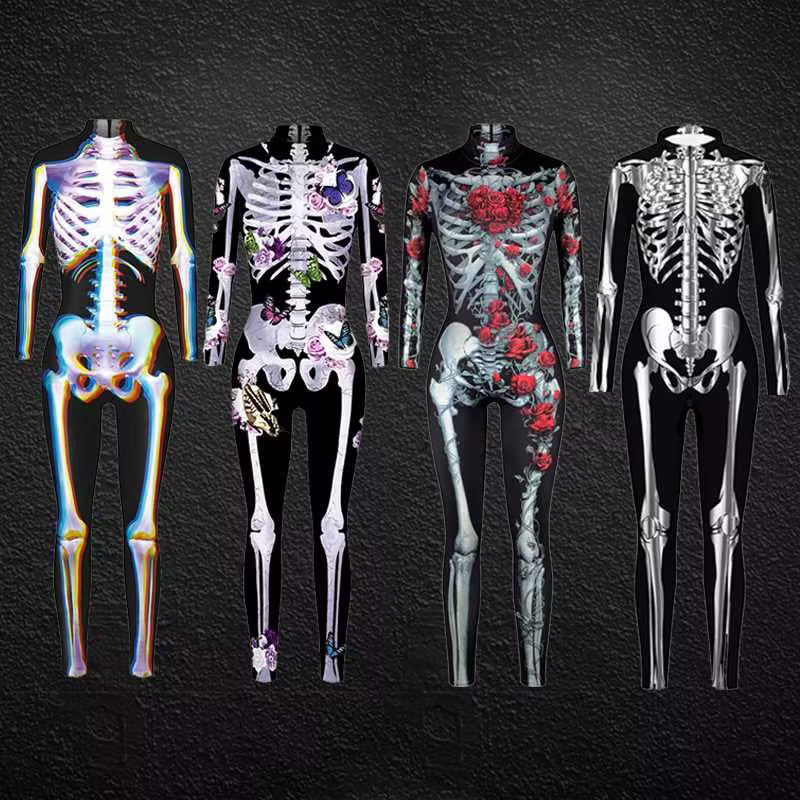 Women's Halloween Body Bone Print Party Tight Costumes